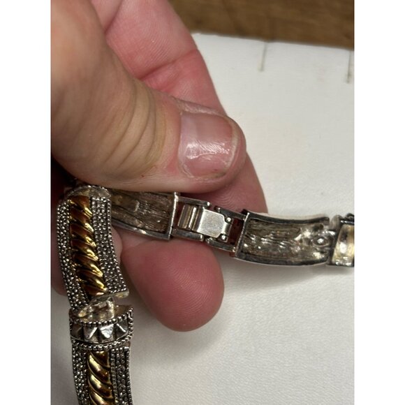 Vintage Two-Tone Sterling Silver & Gold-Plated Necklace With Intricate Design - Picture 6 of 11